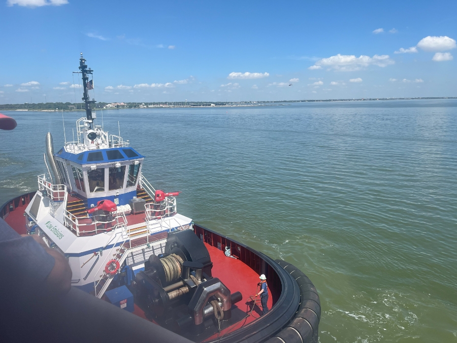 Workboat closeup shot